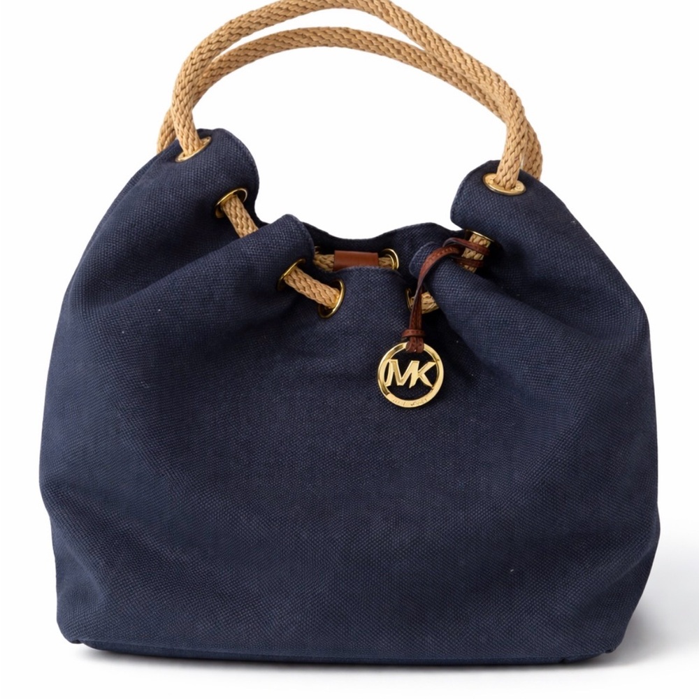 Michael Kors Navy Canvas Rope Handle Bucket Bag | Gold Hardware